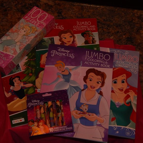 Disney Set of 4 Princess color books Princess crayons and princess puzzle